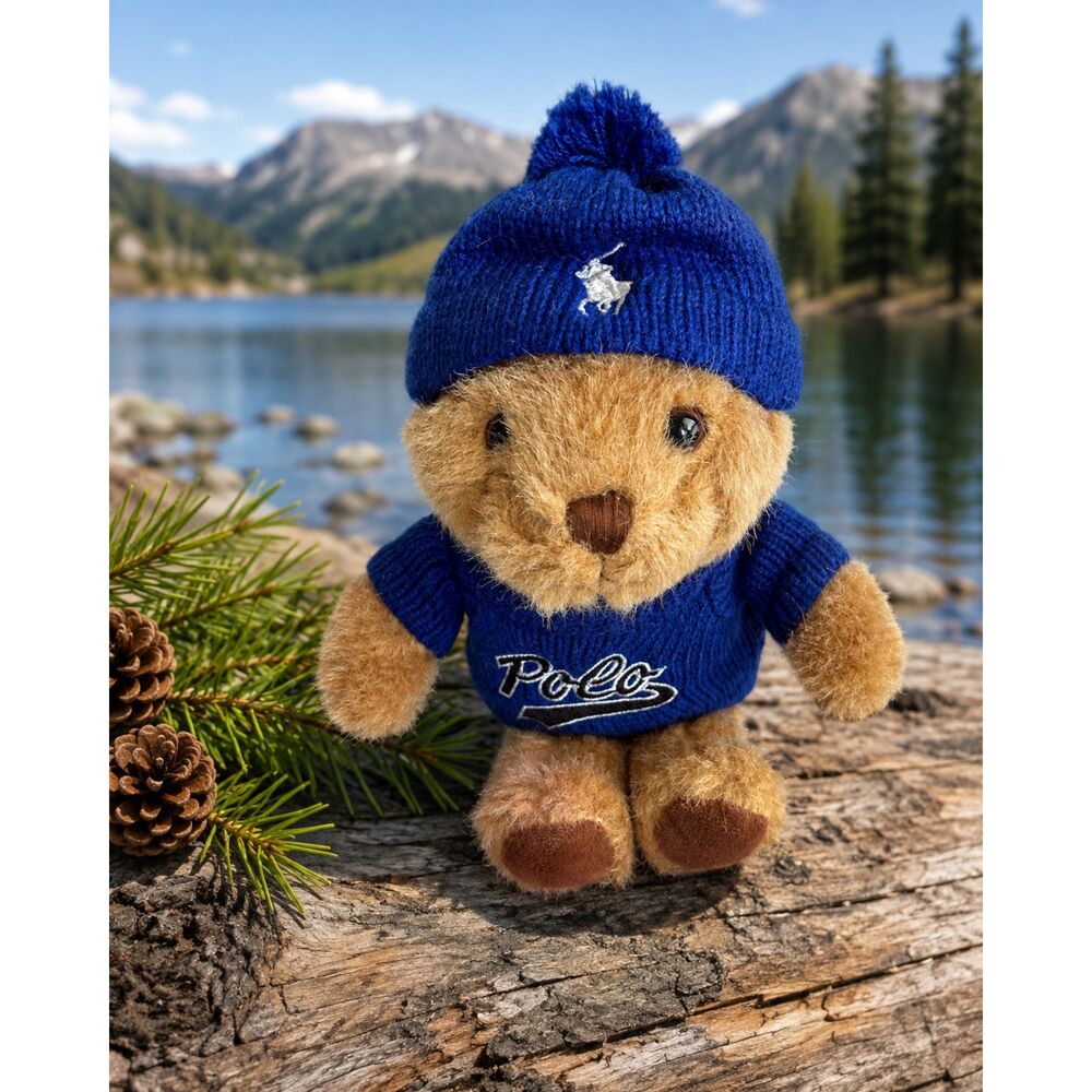 Polo Ralph Lauren 9" Teddy Bear Plush Blue Outfit Logo Hat Americana Collectible